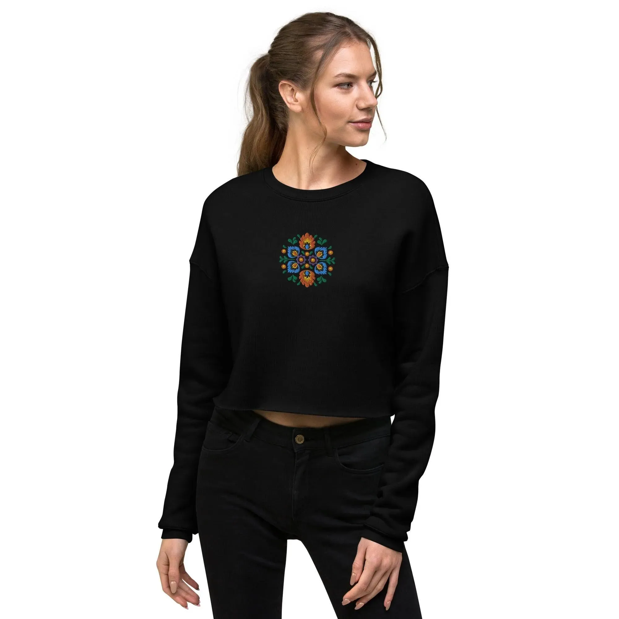 Polish Wycinanki Embroidered Cropped Sweatshirt
