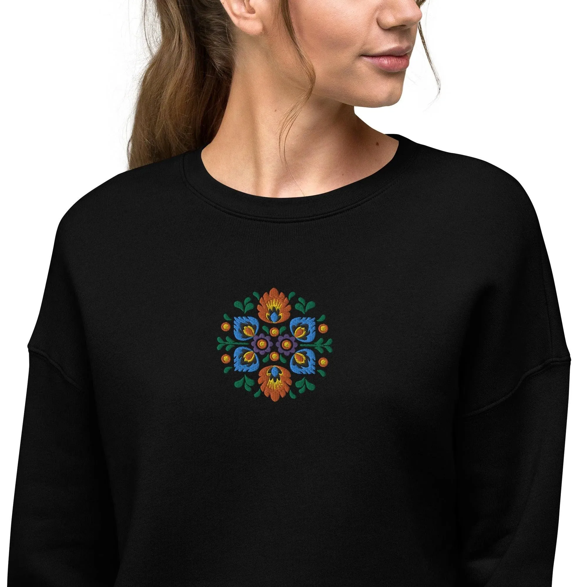 Polish Wycinanki Embroidered Cropped Sweatshirt