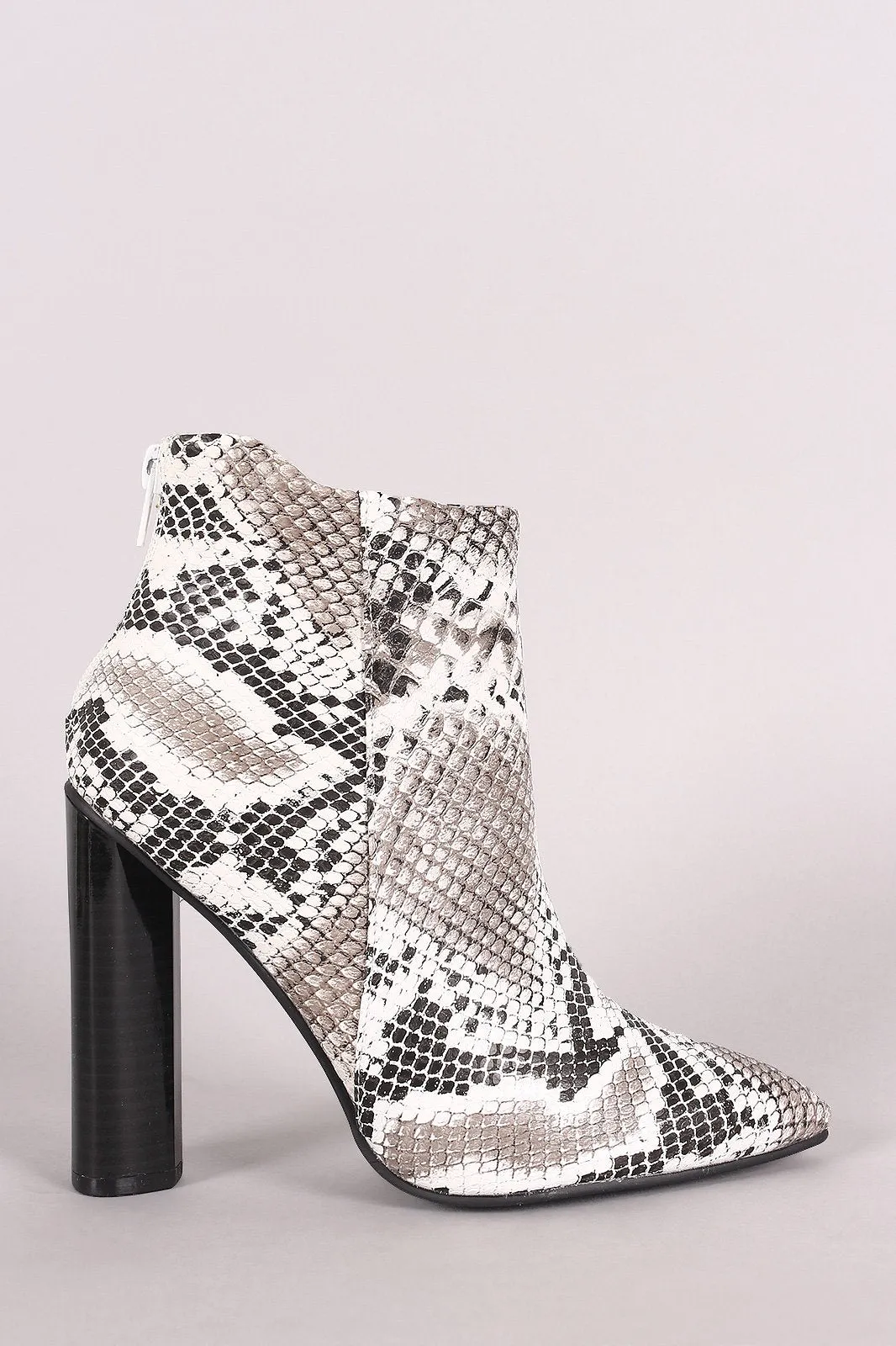 Qupid Python Pointy Toe Chunky Heeled Ankle Boots