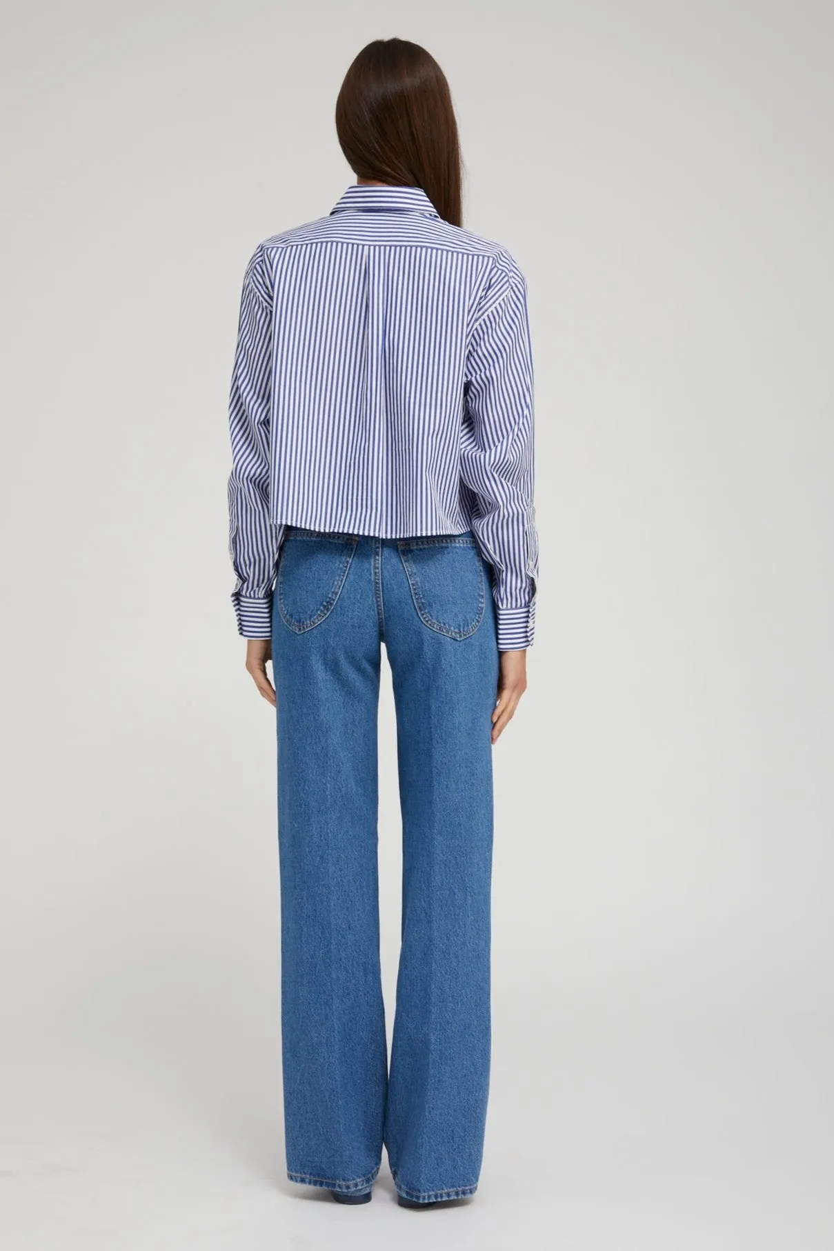 Royal Blue Striped Cropped Button Down