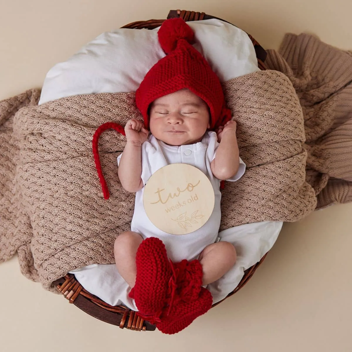 Snuggle Hunny Merino Wool Bonnet   Booties - Red