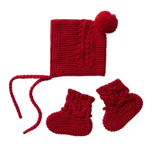 Snuggle Hunny Merino Wool Bonnet   Booties - Red