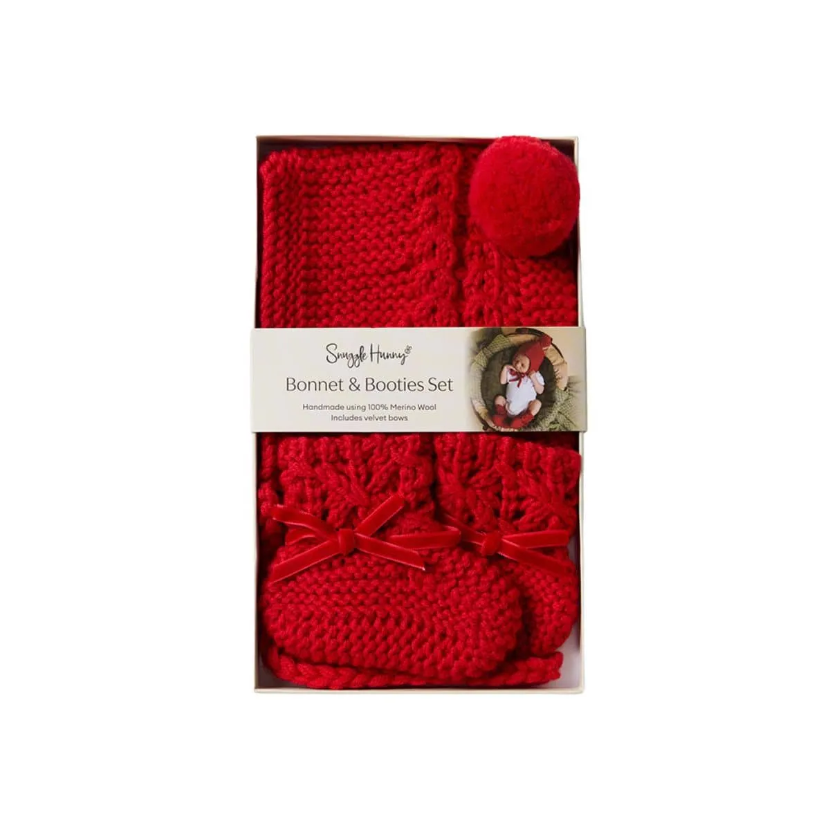 Snuggle Hunny Merino Wool Bonnet   Booties - Red