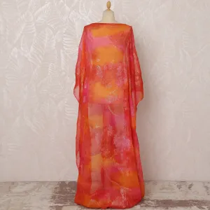Vibrant Orange and Pink Somali Silk Chiffon Dirac Fabric with Metallic Lurex, 3.5 Meters, 140 cm Width-D20844