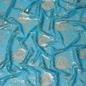 Vibrant Turquoise Silk Chiffon Fabric with Metallic Lurex, 110 cm Wide, South Korean Design-D19580