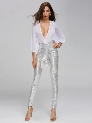 White Chiffon Top & Sequin Pans