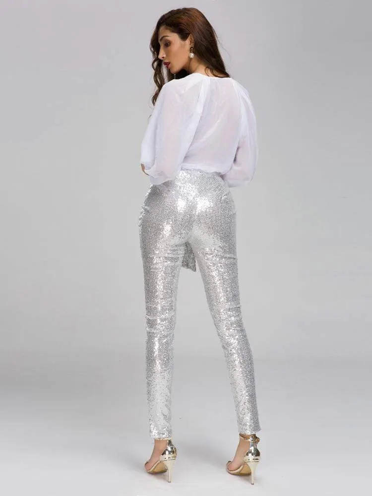 White Chiffon Top & Sequin Pans