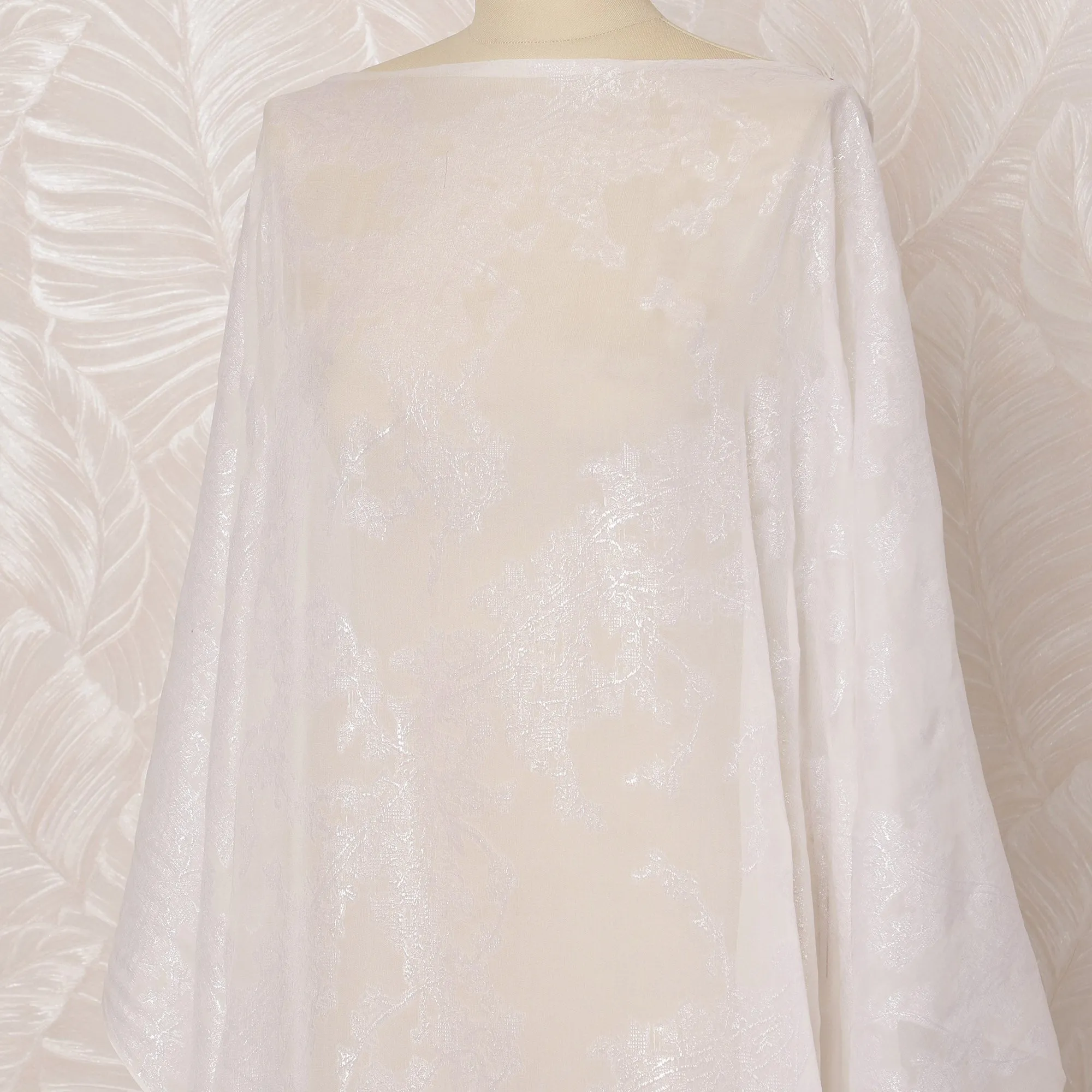White Somali Silk Chiffon Dirac Fabric with Silver Metallic Lurex, 3.5 Meters, 140 cm Width-D20881