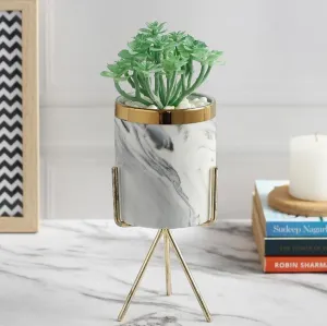 Zen Succulents Artificial Plant with Ceramic Pot & Metal Tripod Stand | 6 inches